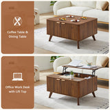 Fluted Lift Top Coffee Table with Large Hidden Compartment, 31.5” Wooden Center Table with Storage, Mid Century Modern Lift Tabletop Coffee Tables for Living Room Home Office, Walnut XUZENEST