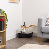 IRIS USA Large Cat Litter Box with Scatter Shield and Scoop, Open Top High Sided Cat Litter Pan, Black IRIS