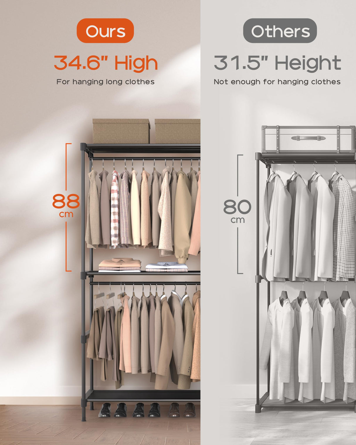 CASAMAYA Clothes Rack, Portable Closet, 27.6 Inch Wardrobe Closet, Clothes Storage Organizer with Shelves and 2 Hanging Rods, Easy to Assembly, Black PCT001B01 CASAMAYA