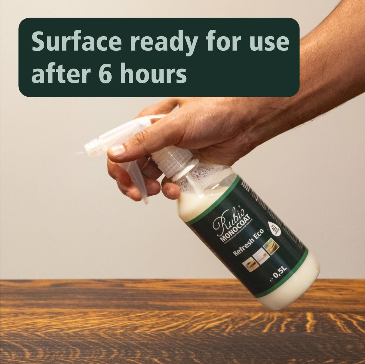 Rubio Monocoat Refresh Eco, 500 ft² | Clear Wood Maintenance Spray for Indoor Use | Ready-to-Use Treatment for Wood Tables, Cabinets & Furniture Treated with Oil | 0.5 Liter Rubio Monocoat