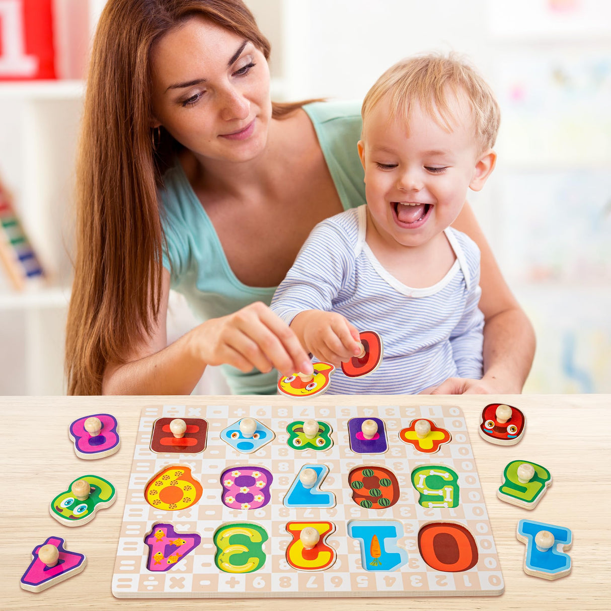 SYNARRY Wooden Puzzles for Toddlers 1-3, 6XSET Puzzles for Toddlers 2-4 with Rack, Learning Alphabet Number Shape Animal Dinosaur Vehicle, Education Toddler Puzzles Toys Gifts for 2 3 Years Boys Girls SYNARRY