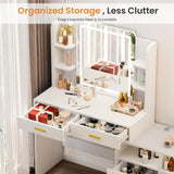 Pamapic Vanity Desk with Mirror and Lights, 13 Storage Makeup Vanity with 4 Drawers and 8 Shelves, 62" Large Dresser Dressing Table with Power Outlet, 3 Lighting Modes, Silent Slides, White Pamapic