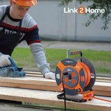 Link2Home Cord Reel 80 ft. Extension Cord 4 Power Outlets – 14 AWG SJTW Cable. Heavy Duty High Visibility Power Cord. Link2Home