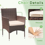 Greesum 3 Pieces Patio Dining PE Rattan Wicker Chair Furniture Set with Cushion and Glass Coffee Table for Outdoor Garden Backyard Poolside, Brown and Beige Greesum