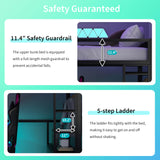 Polibi Full Size Metal Gaming Loft Bed with LED Lights/Desk/Open Wardrobe and 3 Linen Storage Drawers,Loft Bed Frame with Mesh Guardrail and Ladder,Black Polibi