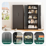 Greenvelly Metal Pantry Cabinet, 63”Tall Black Kitchen Pantry Storage Cabinets with 2 Lock Doors and 4 Adjustable Shelves for Home Office, Dinning Room,Garage Greenvelly