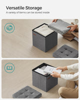 SONGMICS 11.8 Inches Small Folding Storage Ottoman Cube, Storage Footrest, Foot Rest Stool, for Living Room, Bedroom, Dorm, Dark Gray ULSF028G01 SONGMICS