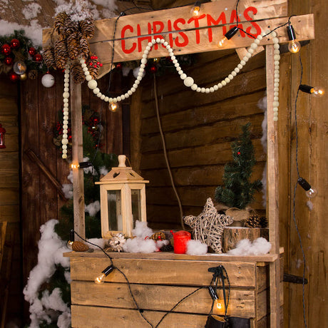 12 Feet Christmas Wooden Beads Xmas Bead Garland Round Craft Bead Garland Farmhouse Bead Garland Vintage Wooden Beads for Christmas Decoration Supplies(Natural Color) Canlierr