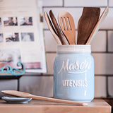 Farmhouse Canisters Sets for the Kitchen - Mason Jar Ceramic Kitchen Utensil Holder, Spoon Rest, Cute Cookie Jar, Salt & Pepper Shaker Sets, Sponge Holder, Measuring Cups & Spoons (Blue, 17-Pc Bundle) Goodscious
