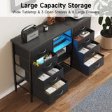 COTUBLR Fits 55" TV Stand Dresser for 50 55 60 Inch TV Dresser TV Stand with Power Outlets & LED Lights & 8 Drawers Dresser with PU Finish, 47 Inches TV Console with Open Shelves, for Bedroom COTUBLR