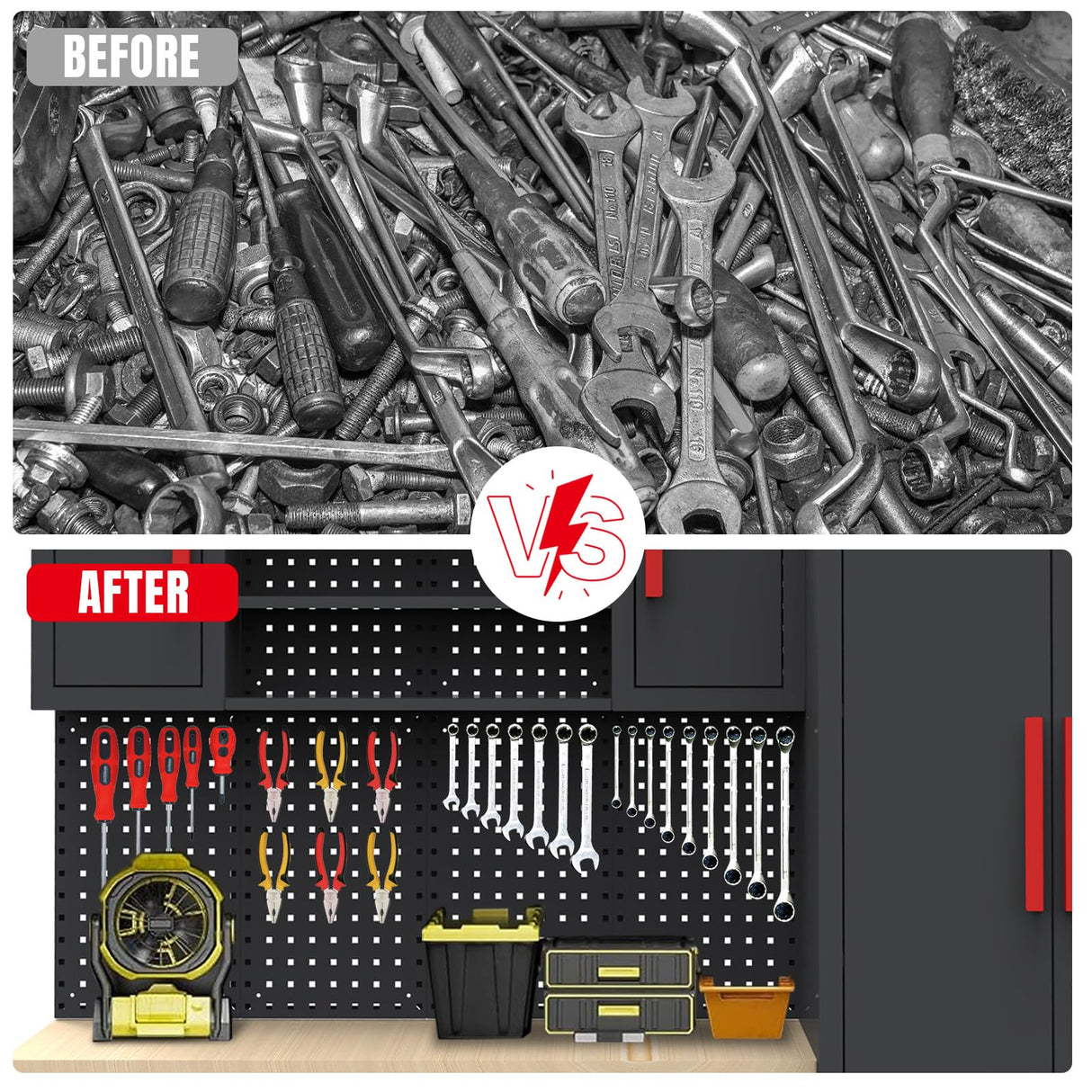 GSTANDARD 6 Piece Garage Cabinets Storage System: Includes Steel Cabinets, Drawers, Rolling Chest and Pegboard, Garage Workbench with Storage - Perfect for Organizing Garage and Tools, Black GSTANDARD