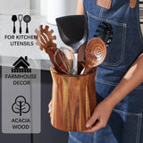 LOHONER Wooden Utensil Holder for Countertop, 360° Rotating Kitchen Utensil Holder, 7.2"x 6" Large Acacia Cooking Utensil Holder for Kitchen Counter, Farmhouse Kitchen Decor LOHONER