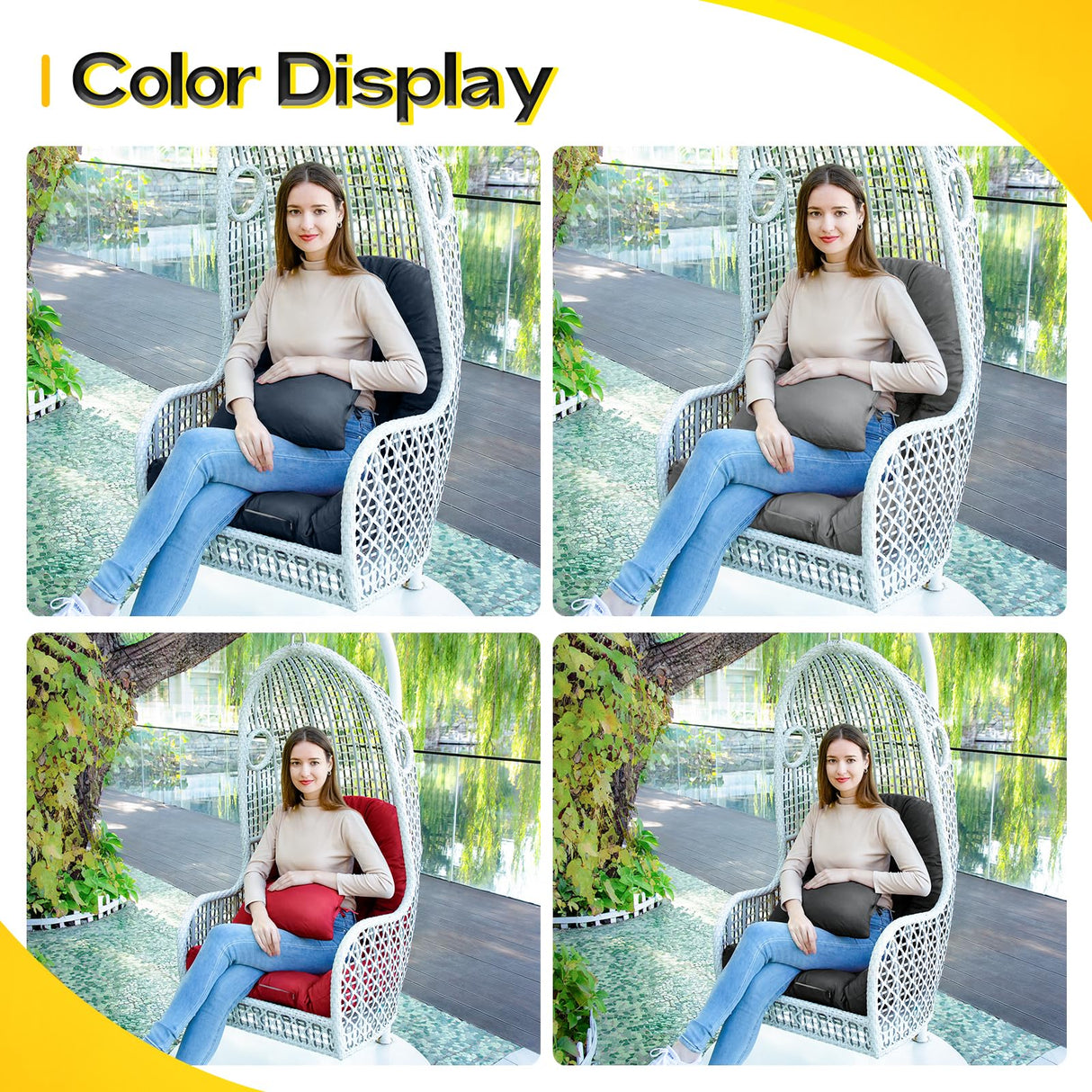 MAGIC ELEPHANT Egg Chair Cushion, Memory Foam Hanging Egg Chair Cushion Replacement, Indoor Outdoor Hammock Basket Swing Cushion with Headrest (Grey) MAGIC ELEPHANT