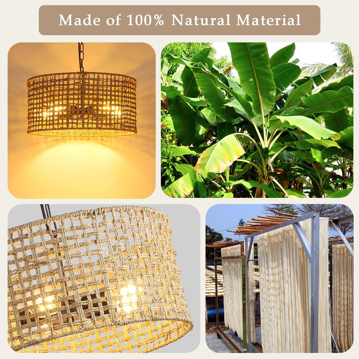 Mgcanyu 17.7" Rattan Dining Room Light fixtures, 5-Light Hand Woven Pendant Lights Kitchen Island Rattan Boho Chandelier Bohemian Hanging Ceiling Lights Wicker Lighting for Restaurants Living Room Mgcanyu