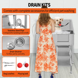 38" Pet Dog Bathing Station W/Ramp, Professional Stainless Steel Dog Grooming Tub W/Floor Grate, Faucet, Dog Bathtub for Large,Medium,Small Pets, Washing Sink for Home,R-Door RIGMEC