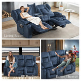 TCGBKAF Loveseat Recliner Sofa with Flip-up Console,Reclining Loveseat Sofa Wall Hugger Recliners for Small Spaces,Dual Manual Recliner Couches with Cup Holders for Living Room (Velvet Blue) TCGBKAF