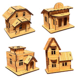 MPIUET 3D Wooden Puzzles for Adults 4PCS Wooden Mini House Model Kits for Adults, 3D Jigsaw Brain Teaser Puzzles, Log Cabin DIY MPIUET