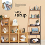 Kiera Grace Providence Hadfield 5 Tier Ladder Shelf Modern Leaning Bookshelf Storage Rack for Home, Office, 18" x 67", Black Kiera Grace