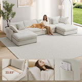 ModernMate 158" Modular Sectional Sofa, Down Filled Sectional Couches for Living Room, Oversized U Shape Couch with Deep Seat, Modular Couch 4 Seater with 2 Storage Ottoman,Cover Removable, Beige ModernMate