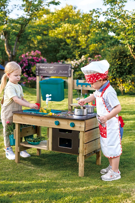 Hape Outdoor Kitchen | Mud Kitchen Wooden Toy Playset with Accessories, for Children Ages 3+ Years Hape