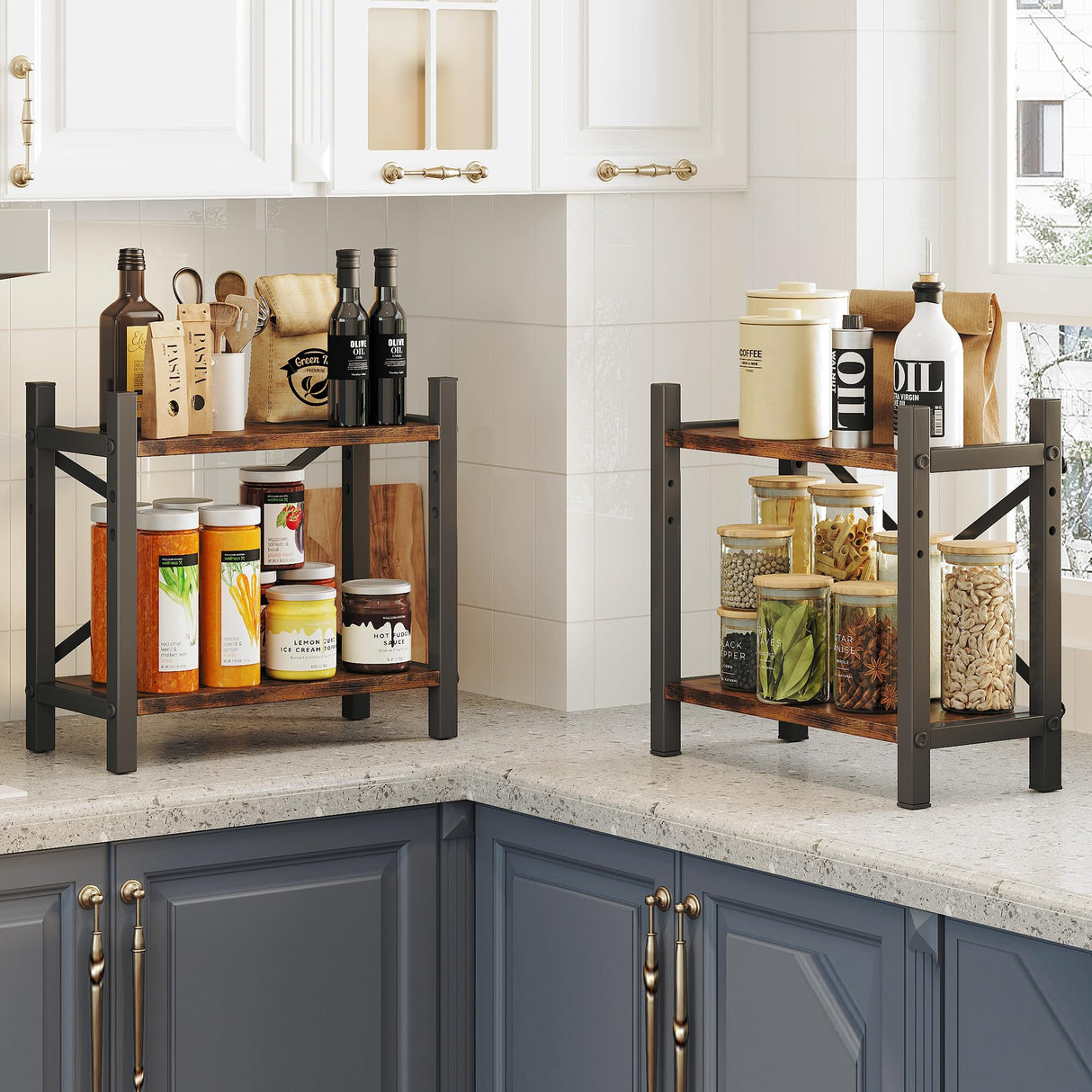 Desktop Bookshelf, 4-Tier Stackable Narrow Bookcase, Adjustable Indust ...