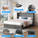 PUREMIND Queen Size Murphy Bed Cabinet,Cabinet Beds with Storage Drawers, Murphy Chest Bed with USB Charging Station, Murphys Space-Saving Wallbed for Bedroom, Guest Room PUREMIND