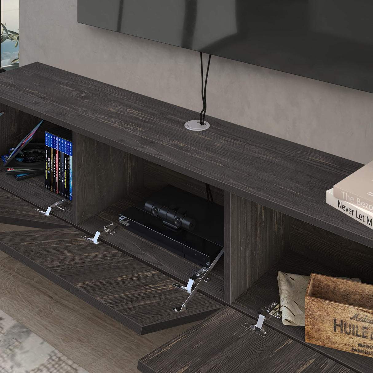Atelier Mobili Black Floating TV Stand, TV Stand 65 Inch, Floating Entertainment Center for 80 inch TV, Black TV Cabinet, Floating TV Shelf Under TV, Media Console ATELIER MOBILI THE LEADER OF THE INTERCHANGEABLE FURNITURE