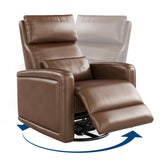 Adult Manual Recliner Chair, 360° Swivel Sofa Rocker, Faux Leather Single Sofa with Adjustable Backrest and Footstool, Modern Wingback Recliner with Hidden Pull Tabs, Living Room Armchair, Brown IDEALHOUSE