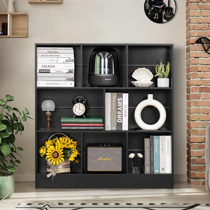 YAHARBO Modern Black 3-Tier Wide Bookshelf with 8 Cubes for Versatile Storage and Display