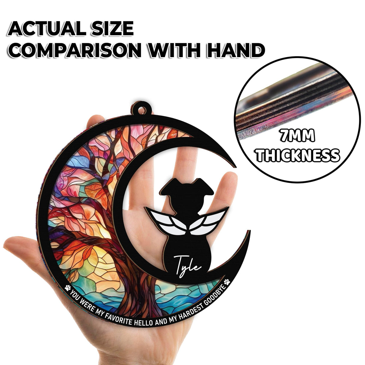 6" Dog Angel Memorial Suncatcher, Engraved Pet Memorial Ornament, Pet Sympathy Keychain, Loss of Animal Sympathy Card, Rainbow Bridge Dog Loss Gift, My Favorite Hello Hardest Goodbye PS190 vinatimes