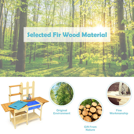 Costzon Wooden Kids Kitchen Playset, Indoor Outdoor Pretend Mud Kitchen Set for Toddler, Play Kitchen Toy w/Simulated Faucet, Shelves, Removable Board, Toy Kitchen Set for Girls & Boys Age 3+ Costzon