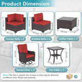 ALAULM 10 Pieces Patio Furniture Set with 2 Swivel Chairs Wicker Patio Conversation Set, Outdoor Sectional Furniture w/Coffee Table & Washable Seat Cushions-Red ALAULM