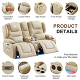DRMBOOK RV Power Loveseat Recliner Sofa, Leathaire Fabric Wall Hugger Reclining Sofa with Console, Home Theater Seating Chair with Cup Holders, 2 Person Couch RV Furniture for Living Room, Beige DRMBOOK