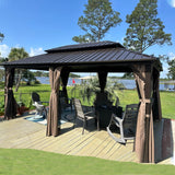 SHPAI Hardtop Gazebo 12x18FT, Aluminum Outdoor Gazebo with Galvanized Steel Double Roof Canopy, Curtains and Nettings, Metal Gazebo Permanent Pavilion for Patio Wedding, Party, Outdoor Dining, Gray SHPAI