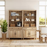 5 Tier Bookshelf 72" Tall Bookcase with Barn Doors, Large Farmhouse Display Book Shelf with 2 Drawers and Storage Cabinet, Library Wood Bookshelves for Living Room,Kitchen, Oak(2PCS) WAMPAT