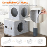 HOOBRO Cat Tree with 47.2" Dual Litter Box Enclosure, 63.4" Tall Multi-Functional Tower for Cats, Hidden Litter Box Enclosure Furniture, with Feeding Bowls, Scratching Posts, Hammocks, Greige BG23MZ03 HOOBRO