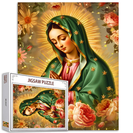 Tucocoo 1000 Piece Jigsaw Puzzles for Adults Lady of Guadalupe Painting Puzzle Roses and Flowers 1000 Pieces Puzzles for Challenging Family Activity Game Colorful Art DIY Puzzle Wall Decor Gifts Tucocoo