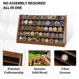 ASmileIndeep 5 Rows Challenge Coin Holder Display Stand Holds 50 Coins for Wall Mount or Tabletop, Solid Wood Military Coin Rack Display Case for ASmileIndeep
