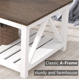 ChooChoo Farmhouse Coffee Table, Rustic Vintage Living Room Table with Shelf, 40 White ChooChoo