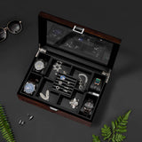 BEWISHOME Jewelry Box for Men, Mens Jewelry Box with Glass Top, Wooden Watch Box Organizer with Smooth Faux Leather Interior, Jewelry Display Case for Earrings Rings Bracelets Watches, Brown SSH07Y BEWISHOME