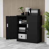 iJINGUR Metal Storage Cabinet with Locking Doors and 2 Adjustable Shelves, Small Lockable Storage Cabinet for Home Office Garage (Black) iJINGUR