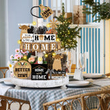 Soaoo 16 Pcs Highland Cow Tiered Tray Decor Gnome Plush Tray Decor Farmhouse Rustic Wood Table Signs with String Lights for Holiday Table Centerpieces Home(Highland Cow) Soaoo