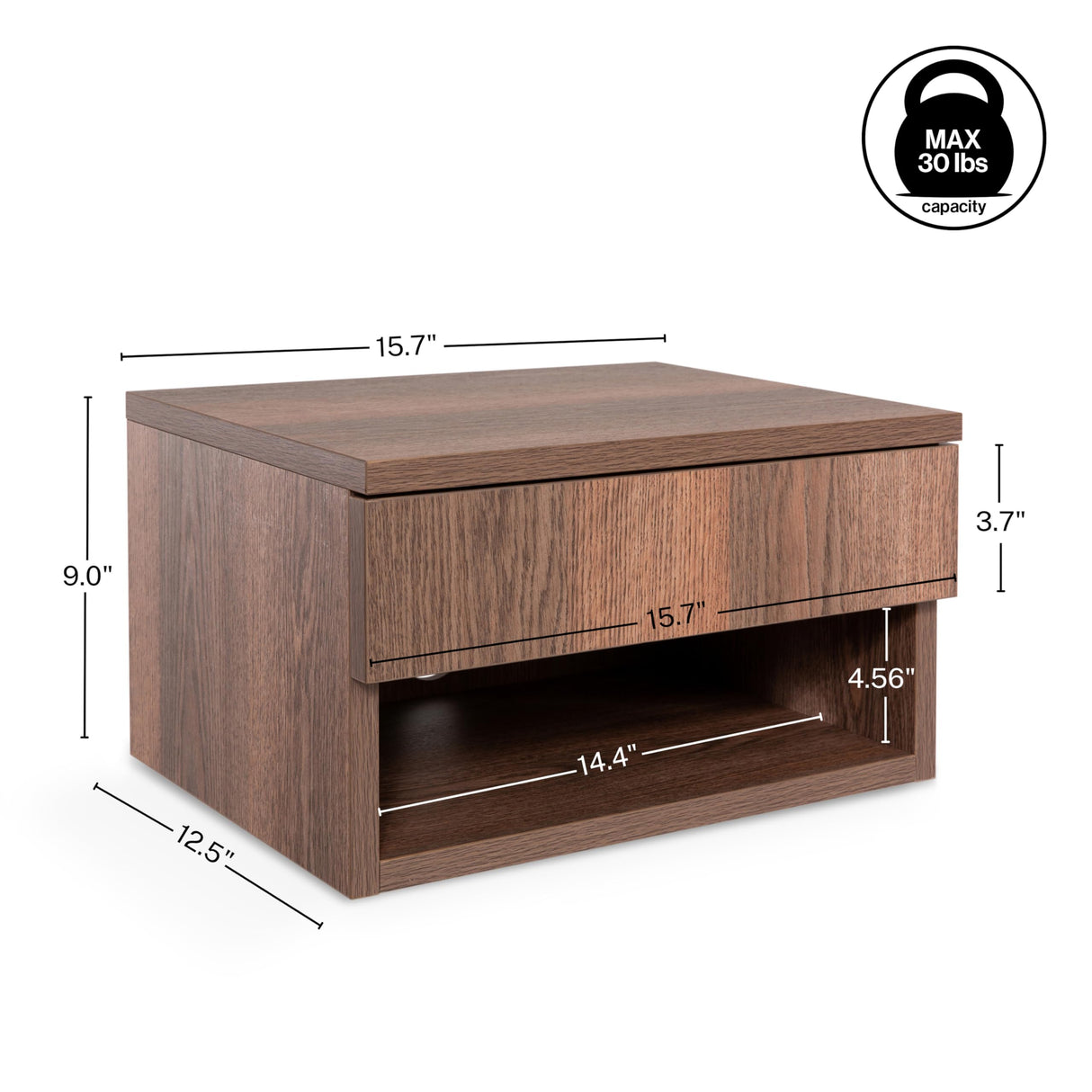 JONATHAN Y NST2002A Ettore 15.71" Mid-Century Modern Floating Wall Mounted Nightstand with Soft-Close Drawer and Cable Hole, Dark Brown JONATHAN Y