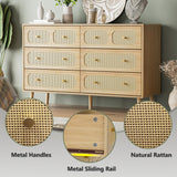 SINROM 6 Drawer Double Dresser for Bedroom, Rattan Dresser with Gold Handles, Boho Chest of Drawers with Deep Drawers for Living Room SINROM