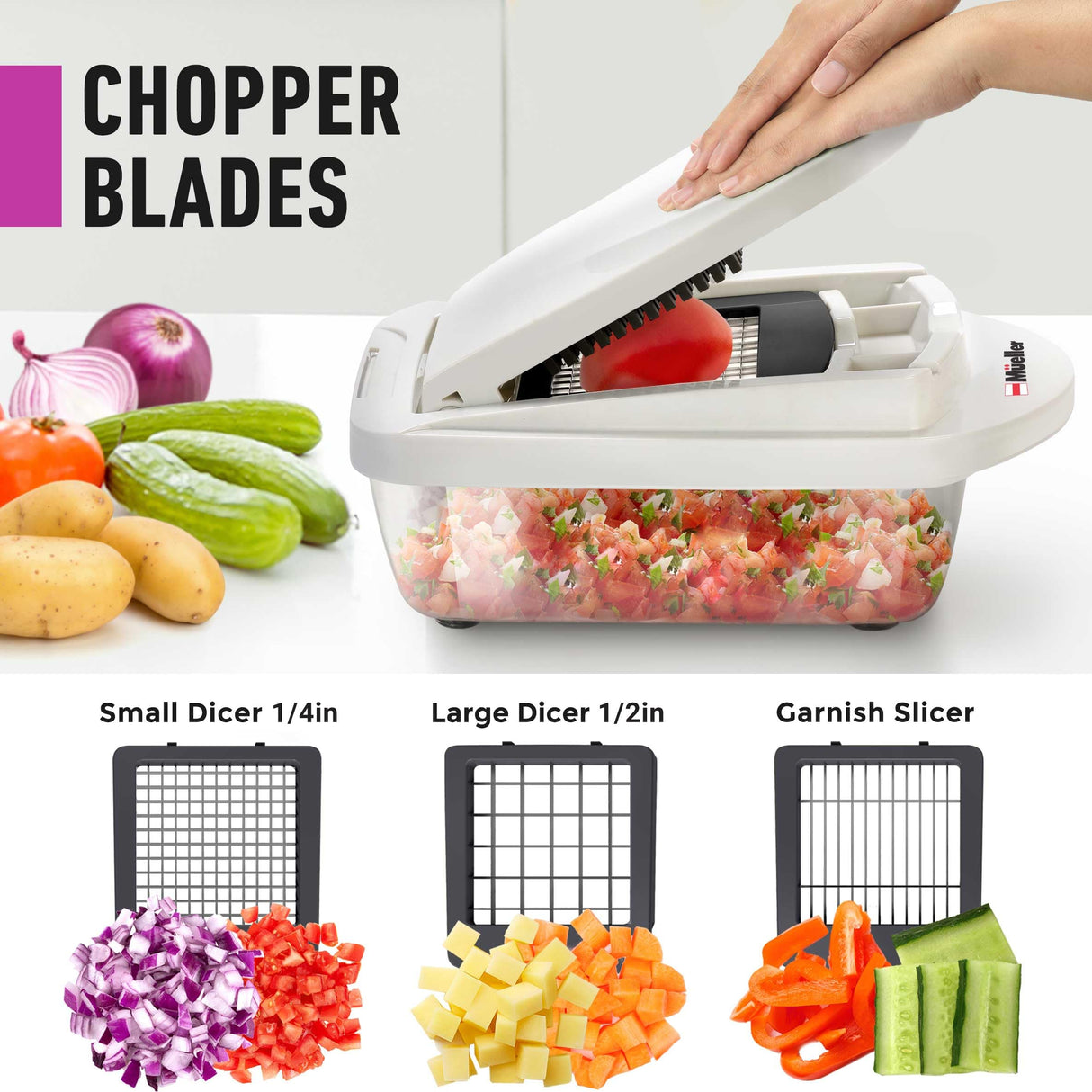 Mueller Pro-Series 10-in-1, 8 Blade Vegetable Chopper, Onion Mincer, Cutter, Dicer, Egg Slicer with Container, French Fry Cutter Potatoe Slicer, Home Essentials & Kitchen Gadgets, Salad Chopper Mueller