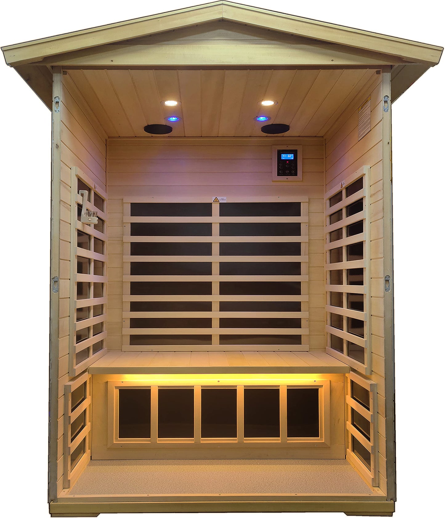 LTCCDSS Outdoor Basswood Sauna 2 Person | Far Infrared Sauna, Basswood Wisconsin, Withstand Outdoor Temp -5℉-104℉| Low EMF Sauna Room for Home-9 Low EMF Heaters-Chromotherapys-Bluetooth Speakers