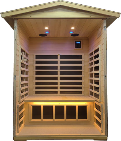 LTCCDSS Outdoor Basswood Sauna 2 Person | Far Infrared Sauna, Basswood Wisconsin, Withstand Outdoor Temp -5℉-104℉| Low EMF Sauna Room for Home-9 Low EMF Heaters-Chromotherapys-Bluetooth Speakers