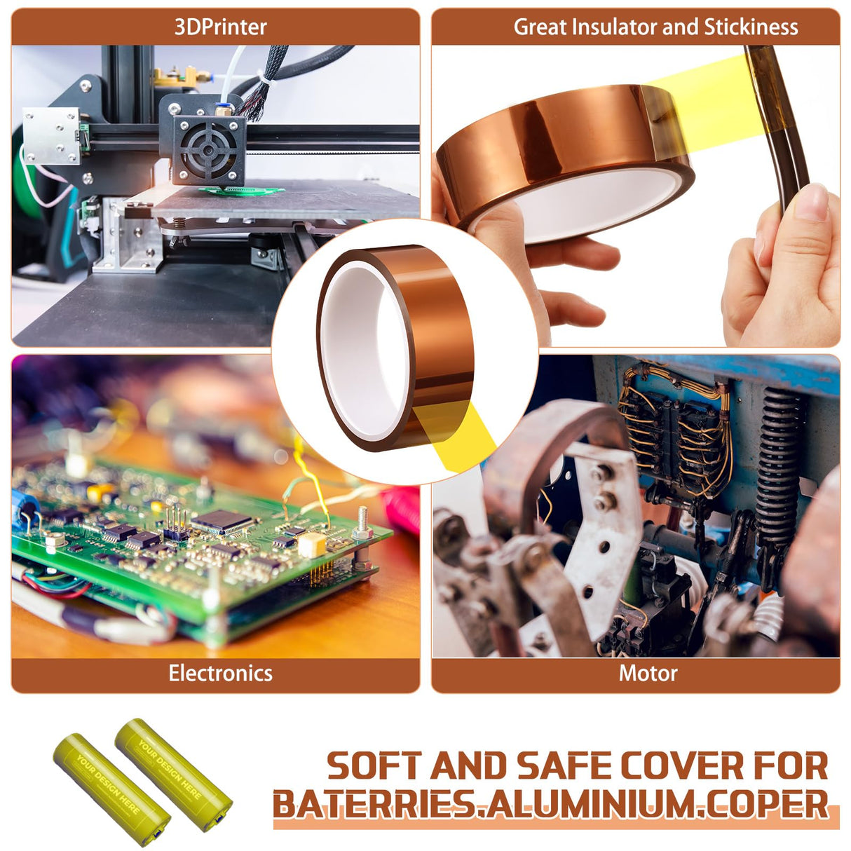 Outus 2 Rolls Heat Tape High Temperature Polyimide Tape, 500 Fahrenheit Degree Heat Resisitant Heat Transfer Tape Adhesive Tape for Soldering, Electrical, 3D Printer Application (1.18''x 108ft) Outus