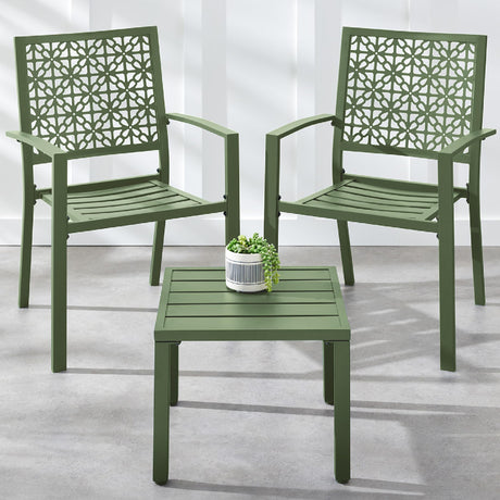 Best Choice Products 3-Piece Outdoor Bistro Set, Stackable Modern Steel Furniture for Porch, Garden w/ 2 Chairs, Table, Geometric Decor - Sage Green Best Choice Products