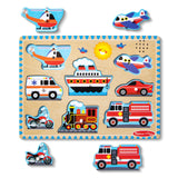 Melissa & Doug Vehicles Sound Puzzle - Wooden Peg Puzzle With Light-Activated Sound Effects (8 pcs) Puzzles for Toddlers, Wooden Puzzles For Kids Ages 2+ Melissa & Doug